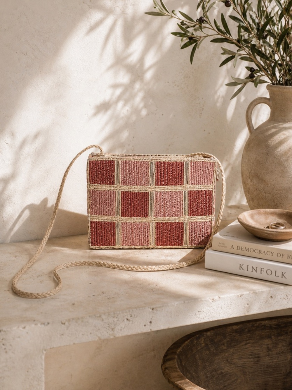 Magid Italy Woven Straw Crossbody Bag Checkered Vintage Style